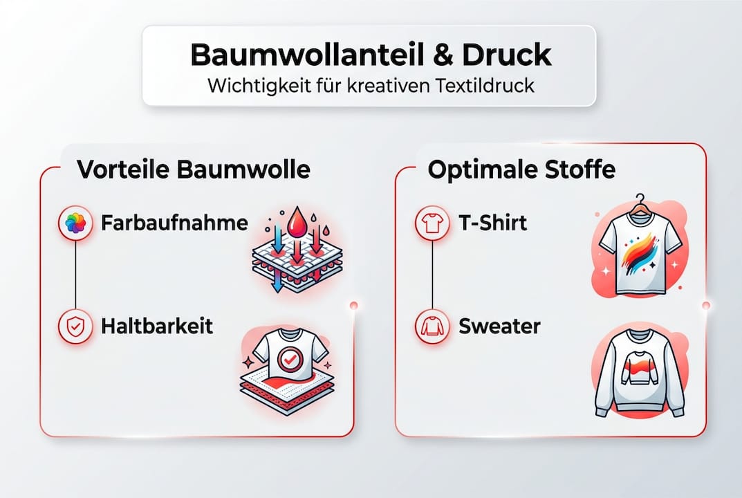 Eine Infografik veranschaulicht die Vorteile von Baumwolle beim Textildruck.