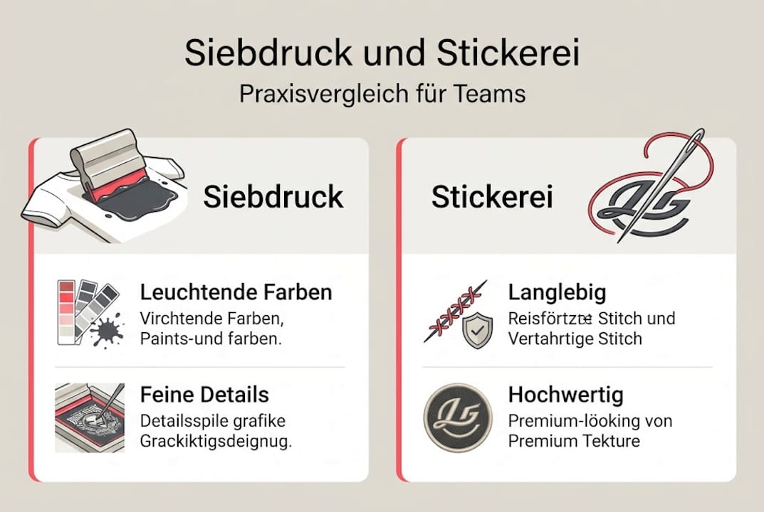 Infografik: Siebdruck vs. Stickerei – Die wichtigsten Unterschiede auf einen Blick