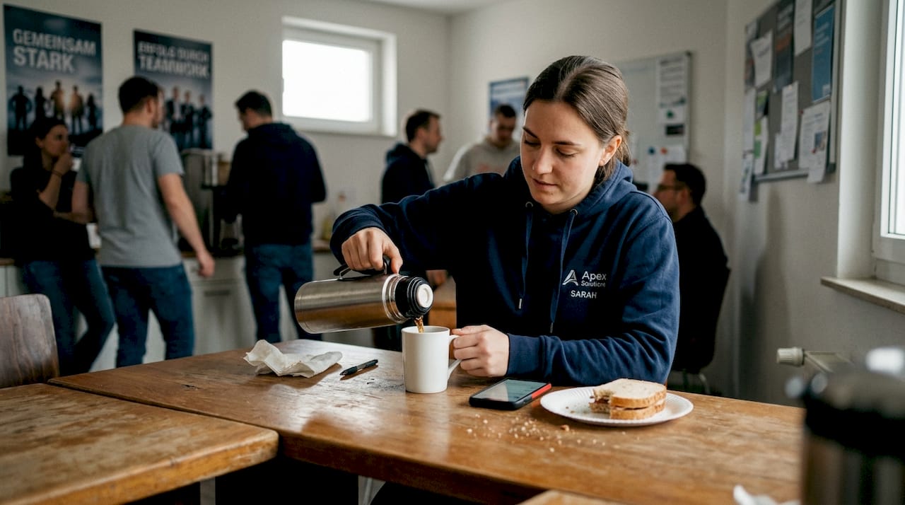 Mitarbeiter trägt einen individuell gestalteten Firmen-Hoodie
