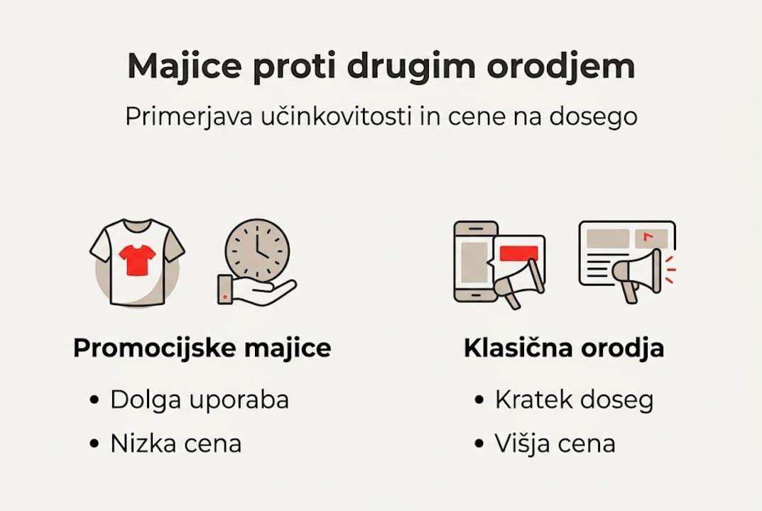 Pregledna primerjava majic in ostalih pripomočkov v infografiki