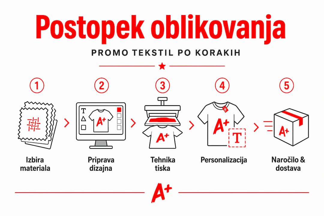 Infografika: koraki do popolnega promocijskega tekstila
