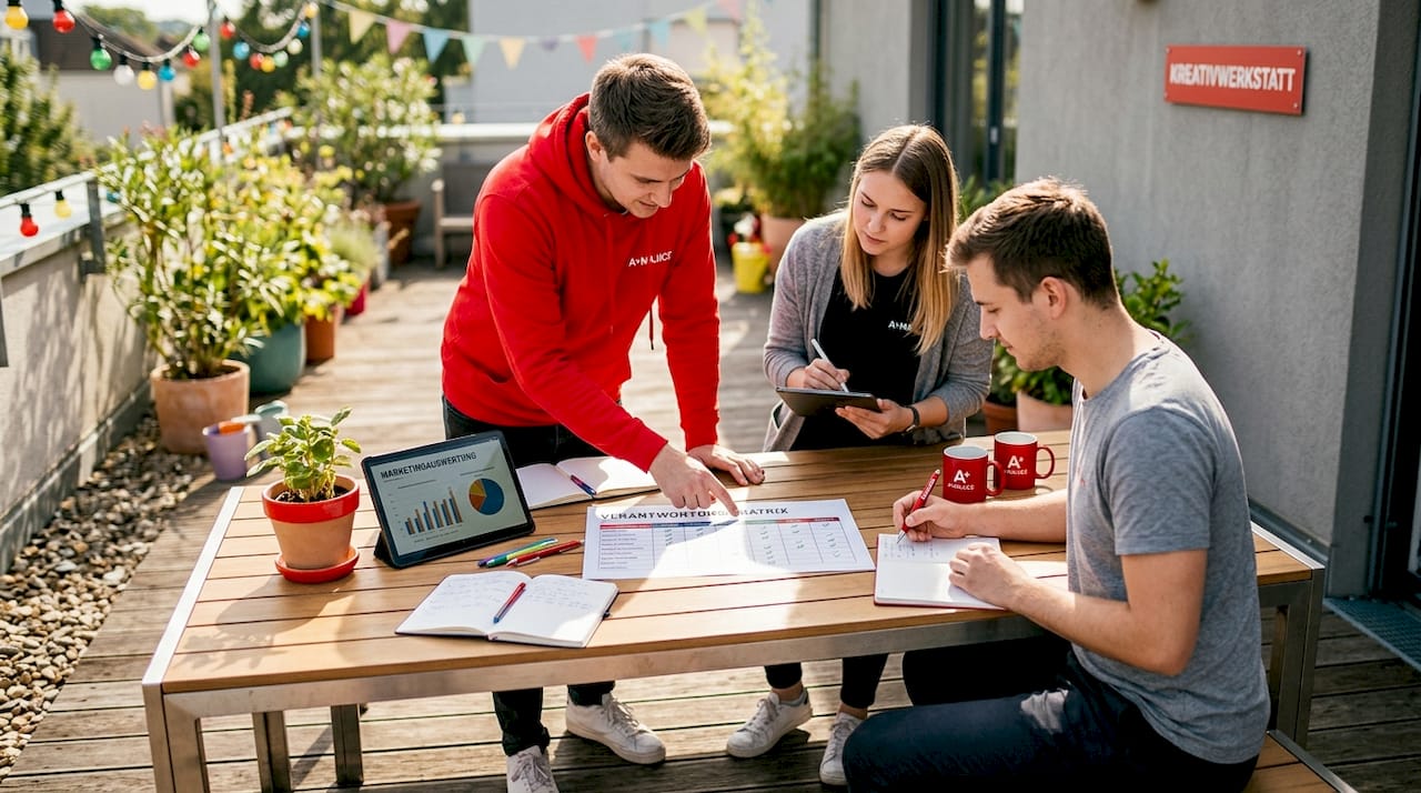 Das Merchandising-Team stimmt sich gemeinsam zur Planung in einer Matrix ab.