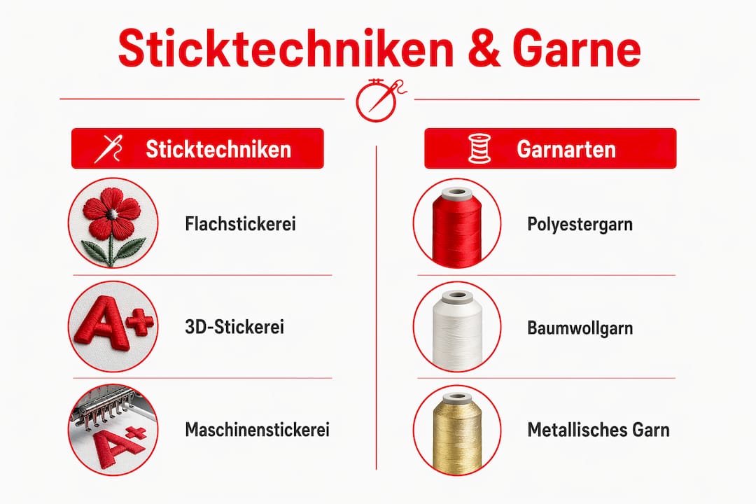 Übersicht: Verschiedene Sticktechniken und Garnsorten im Vergleich
