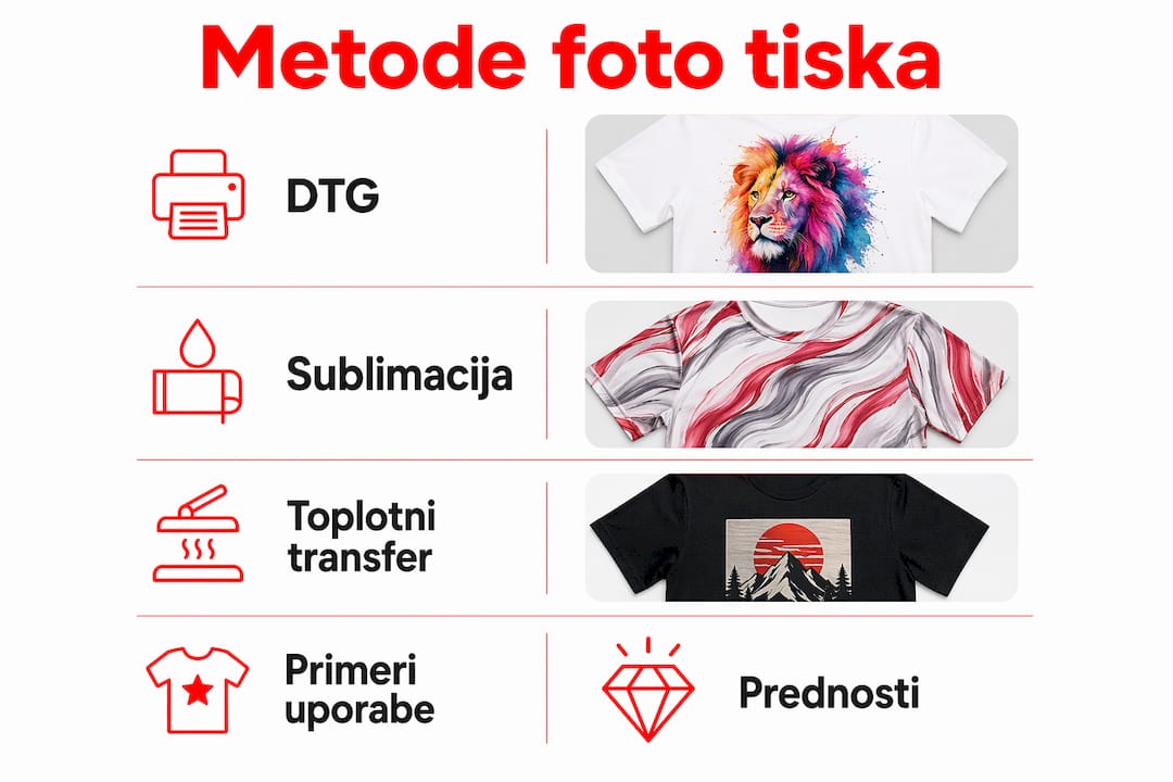 Infografika: ključne tehnike tiskanja fotografij in potek dela