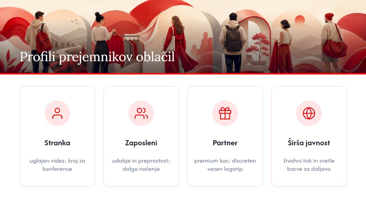 Shema profilov prejemnikov in vrst oblačil