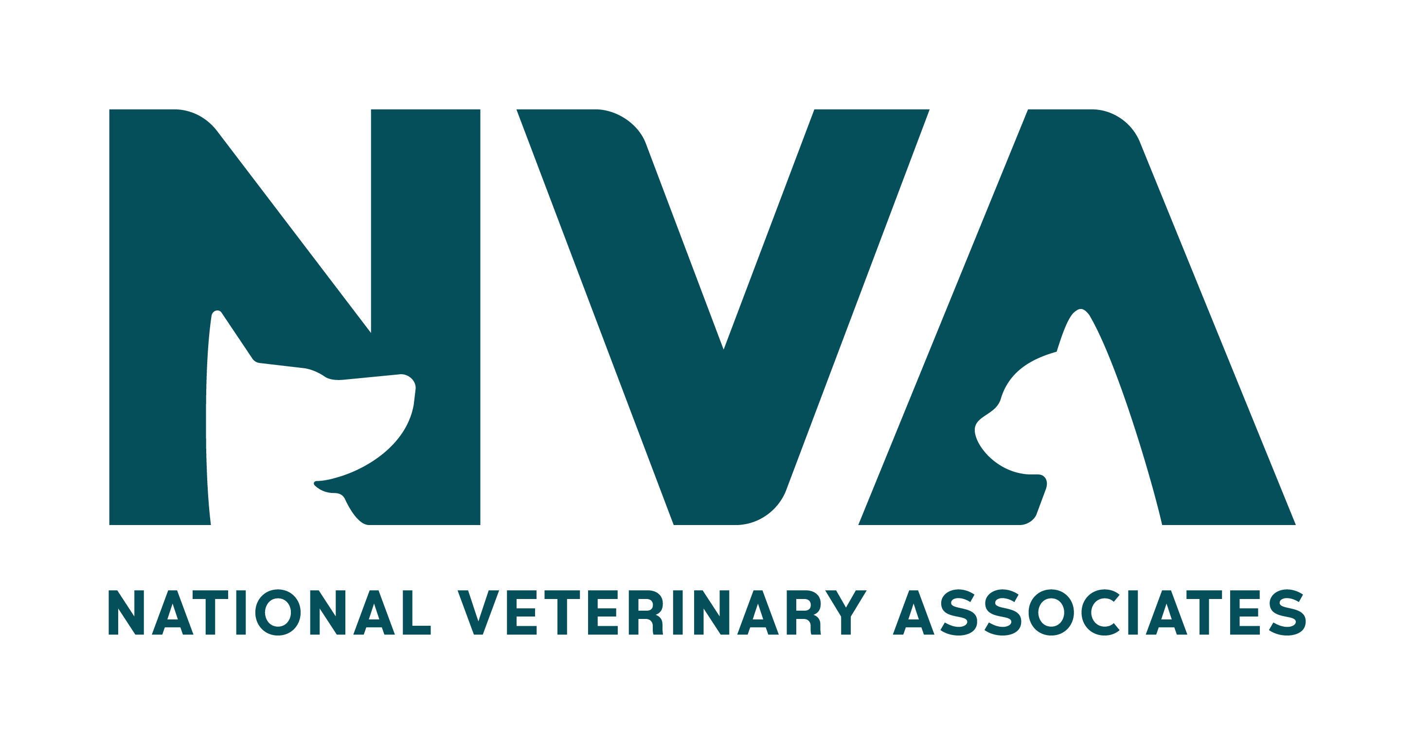 Logo of National Veterinary Associates with stylized letters NVA and animal silhouettes inside the letters N and A.