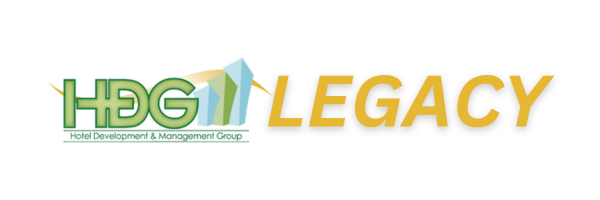 HDG Hotel Development & Management Group logo with the word LEGACY in bold gold letters.
