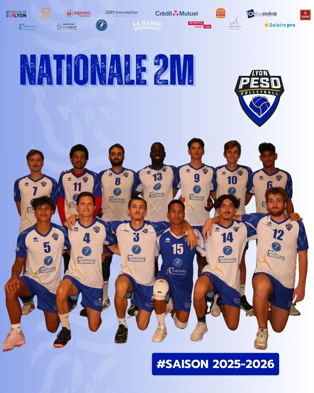 L'équipe des joueurs Volley Nationale 2 Masculine du club Lyon PESD Volley - saison 2025-2026