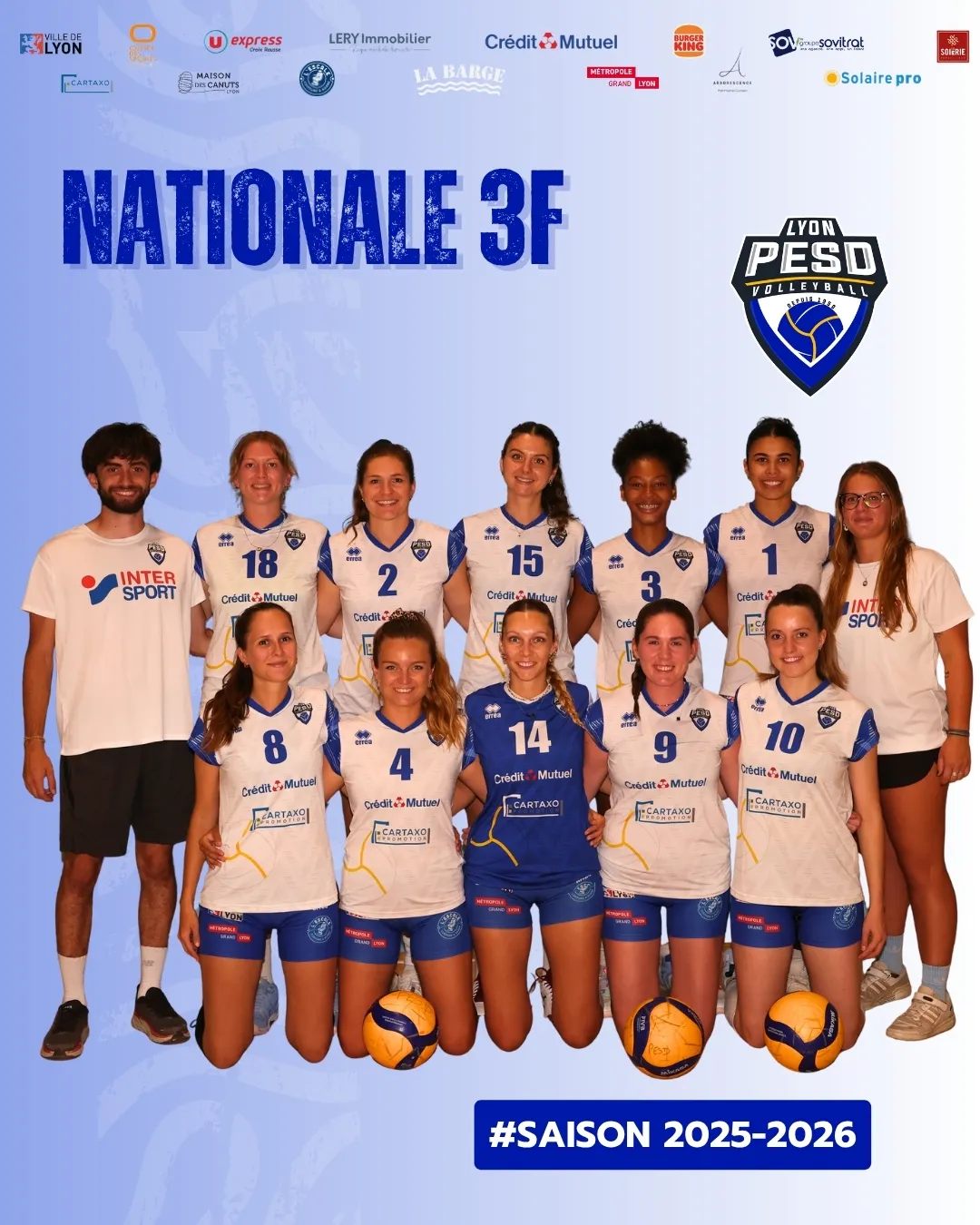 L'équipe des joueuses Volley Nationale 3 Féminine du club Lyon PESD Volley - saison 2025-2026
