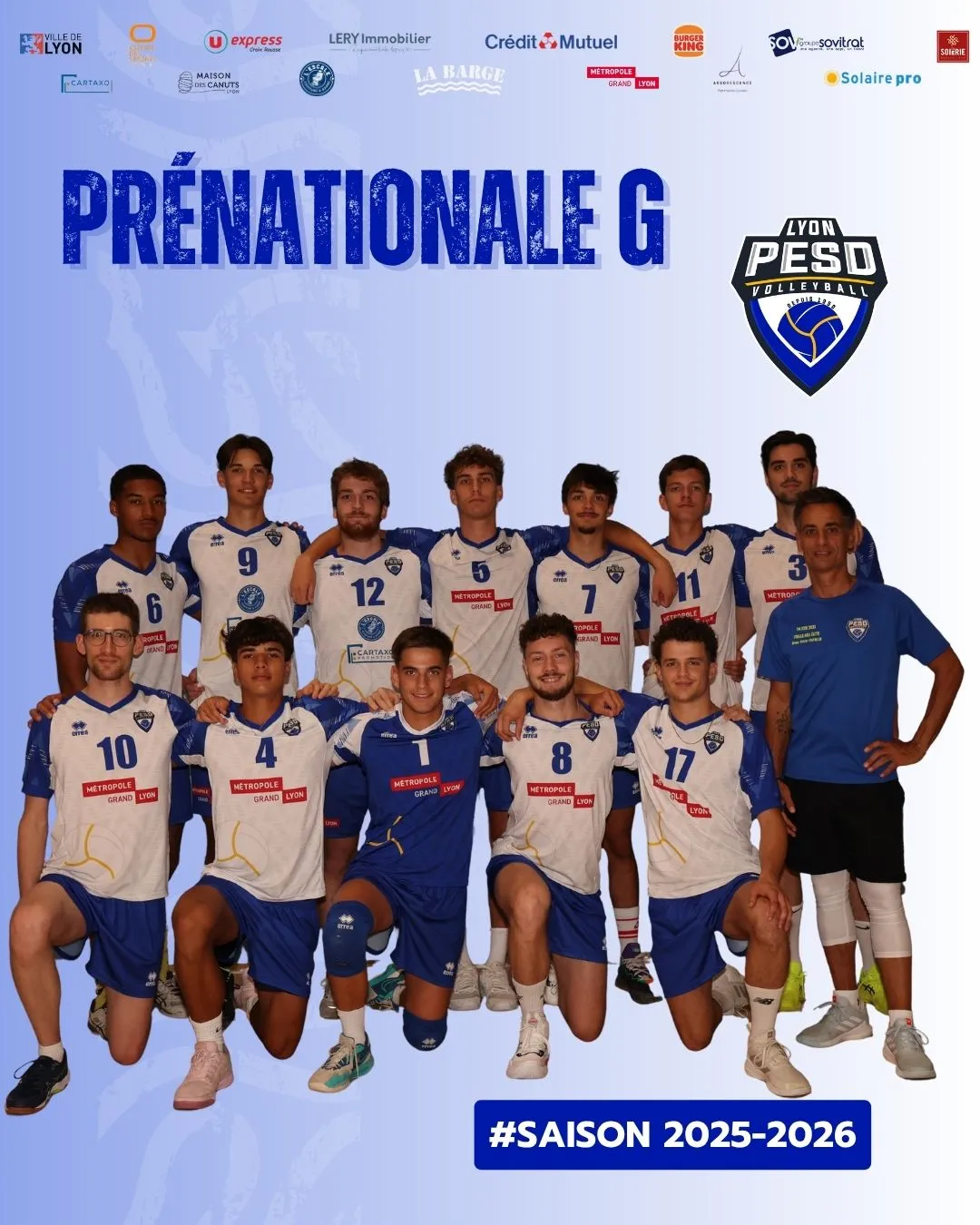 L'équipe des joueurs Volley Pré-Nationale Masculine du club Lyon PESD Volley - saison 2025-2026