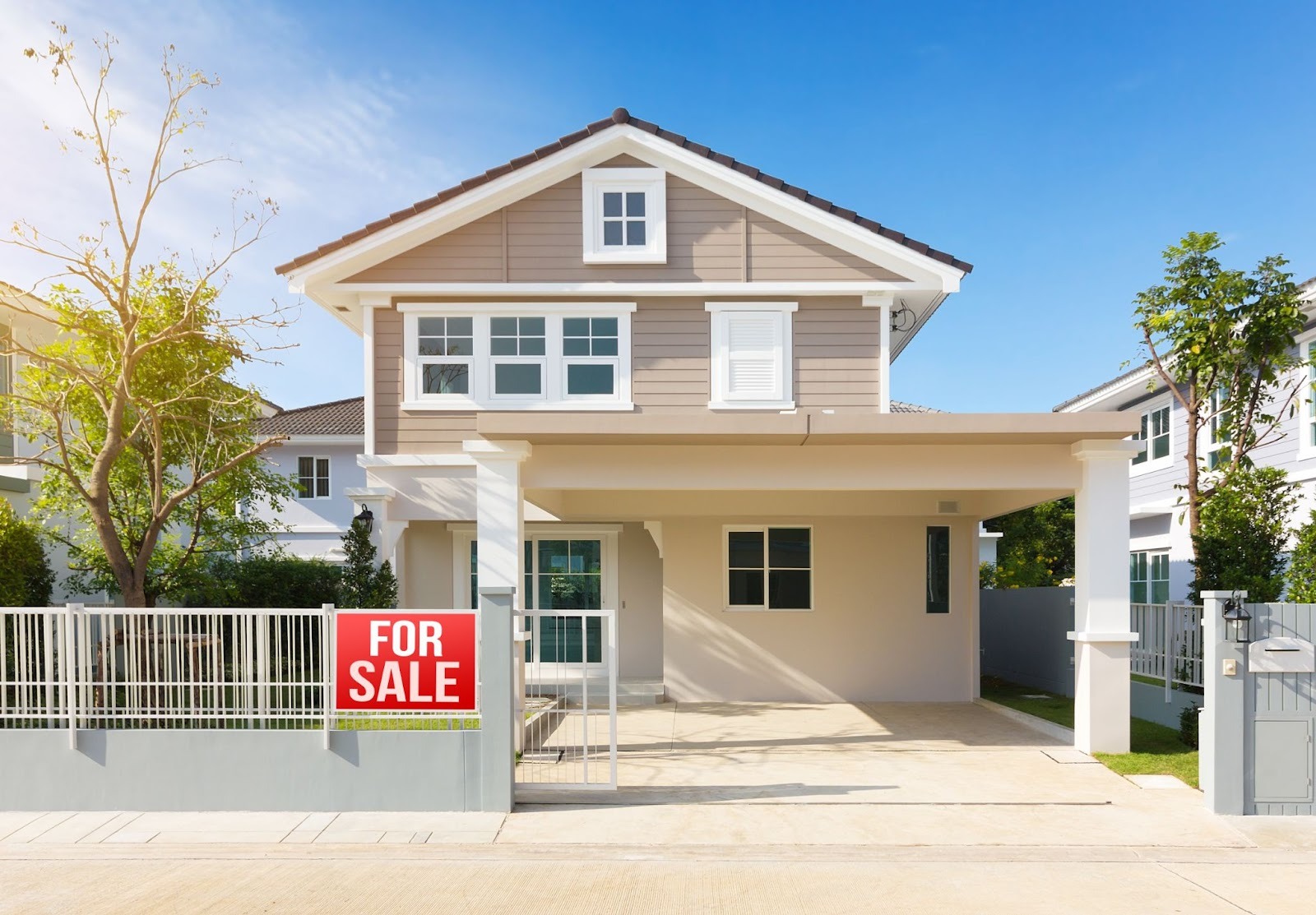 Real estate for sale sign in front of a home