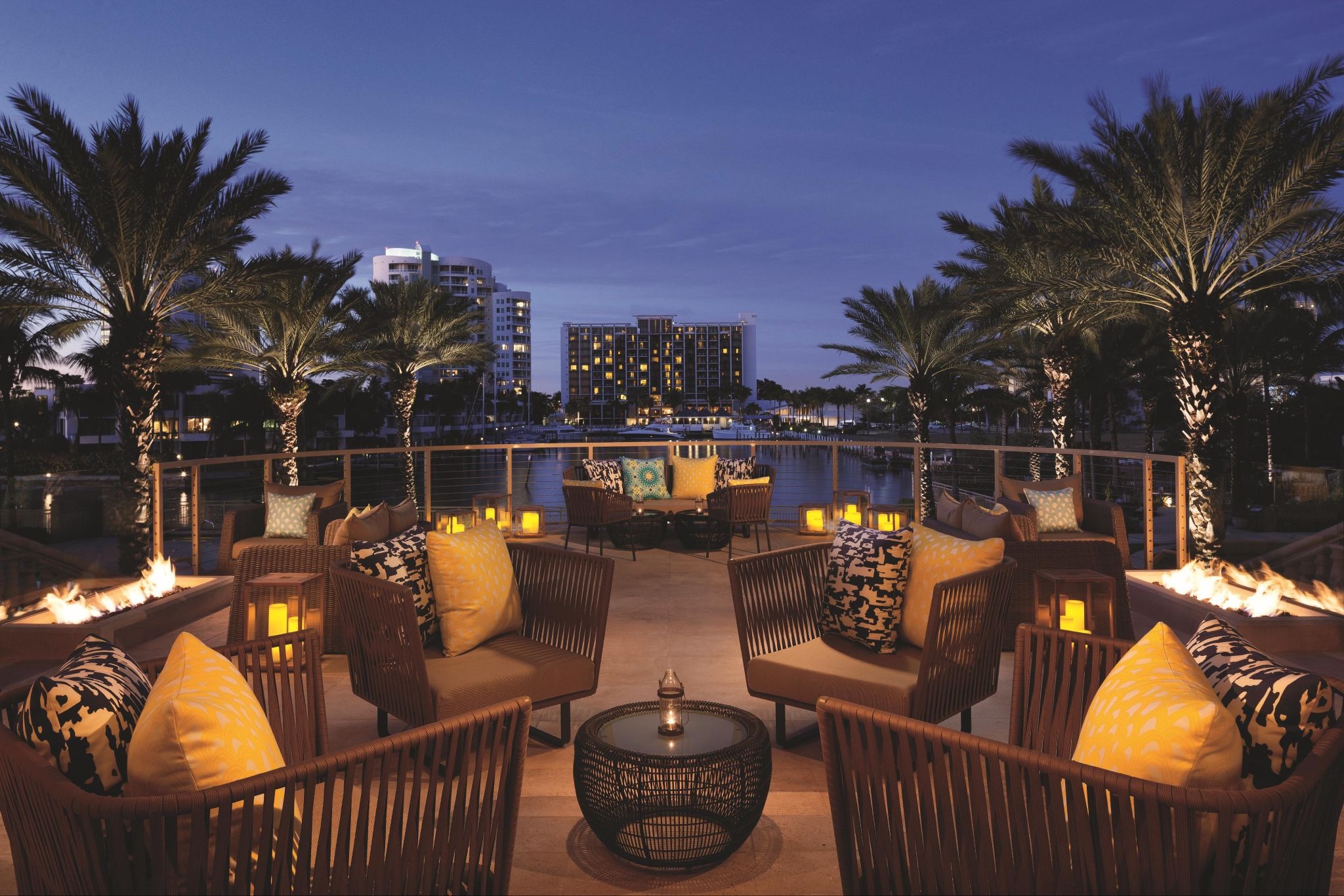 Beautiful outdoor dining area at Jack Dusty during the evening CAPTION: Photo credit: Marriott