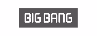 Rectangular dark gray label with white text 'BIG BANG'.