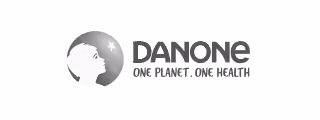 Danone logo with a globe and child's face silhouette and slogan One Planet One Health.