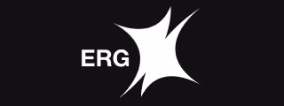 White star-shaped abstract logo with letters ERG on black background.