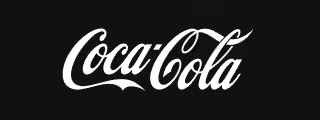 White Coca-Cola logo in script font on a black background.