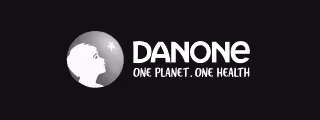 Danone logo with a silhouette of a child looking at a star and the slogan One Planet One Health.