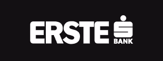 ERSTE Bank logo with bold white text and symbol on black background.