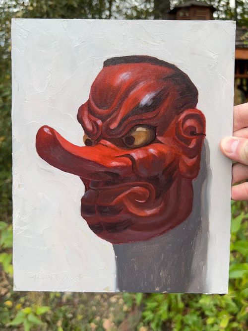 Tengu Mask: Oil Painting