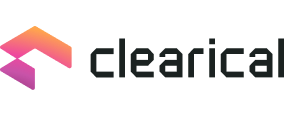 Clearical logo with icon symbolizing an abstract C letter representing asymmetric transparent walls