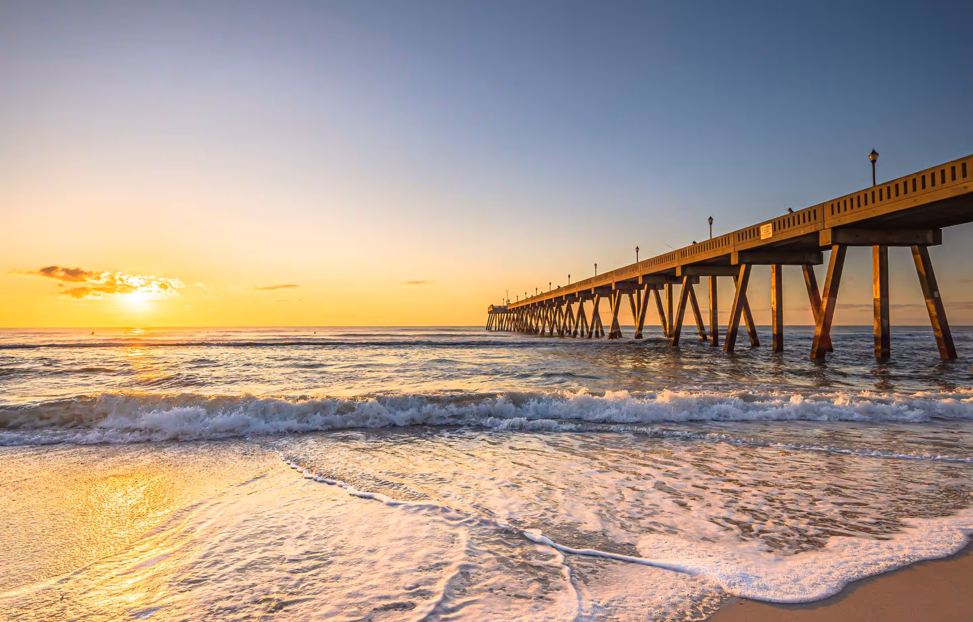 Wilmington Beach views with a pier at sunset