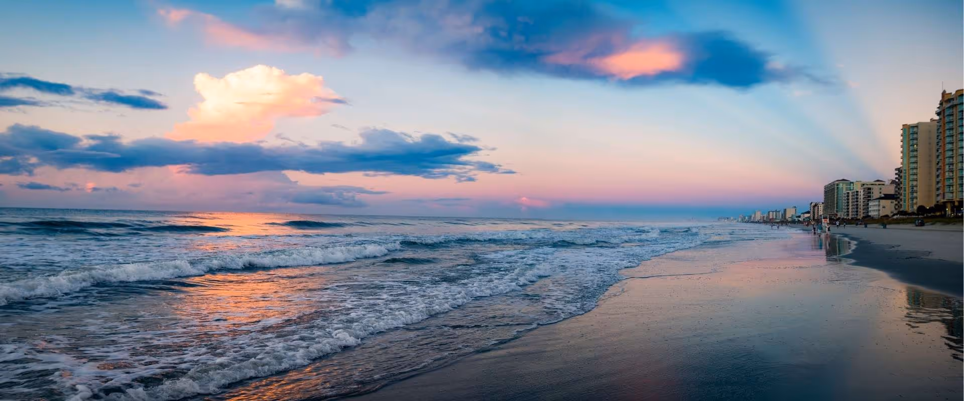 Wilmington Beach views with a pier at sunset