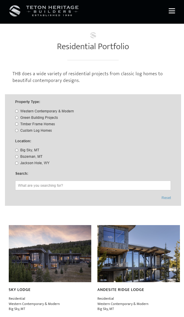 Mobile view of project search