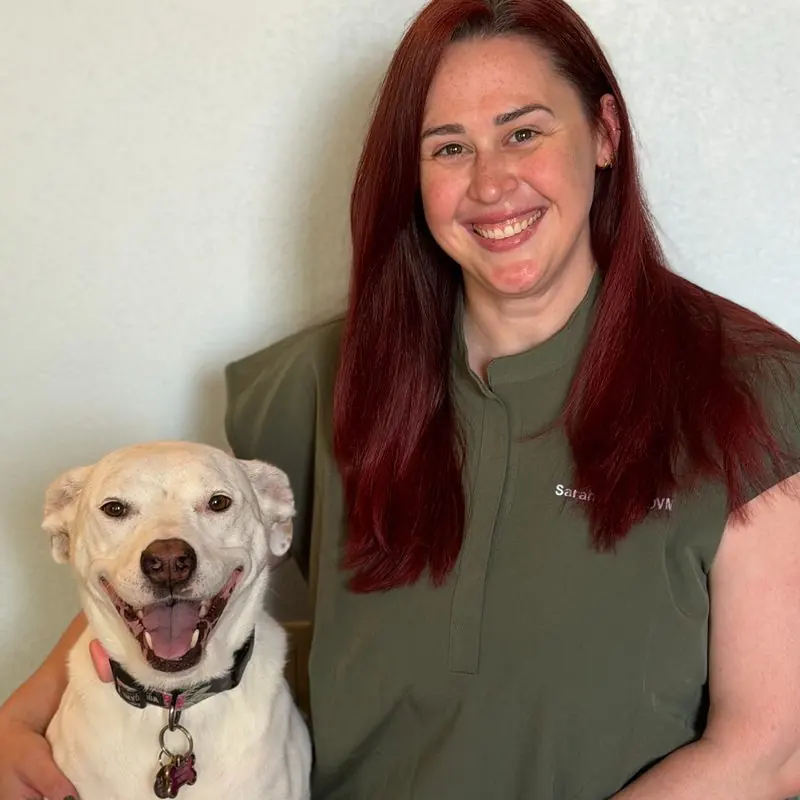 Dr. Sarah Mayer, veterinarian at Luna Veterinary Care, with her dog