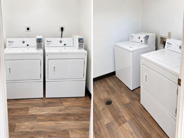 Laundry room with white appliances