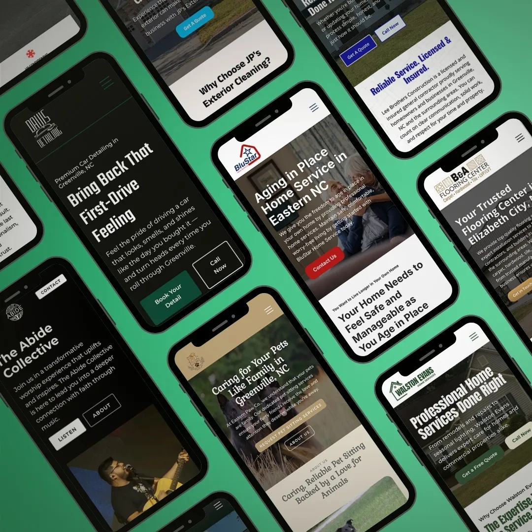 Multiple phones with Peartree Web Development's mobile-friendly, responsive web design
