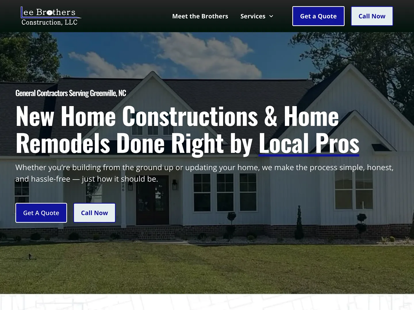 A web design portfolio item of the Lee Brothers Construction website, designed and developed by Peartree Web Development