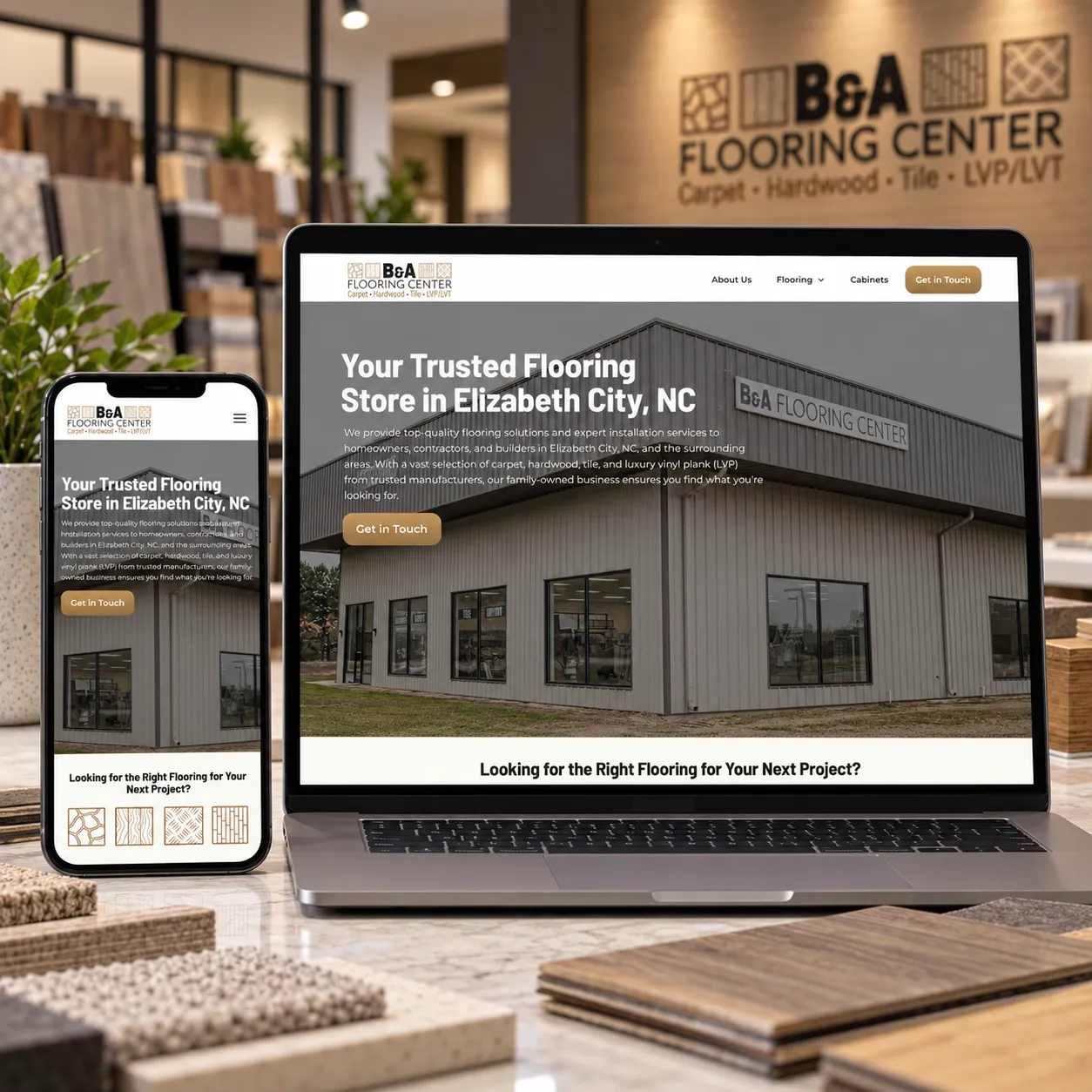 Website design done by Peartree Web Development for BA Flooring Center in Elizabeth City, NC