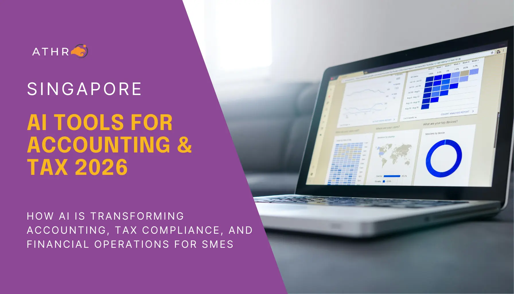 Financial dashboard on laptop screen, illustrating AI-driven accounting and tax compliance for SMEs in Singapore.