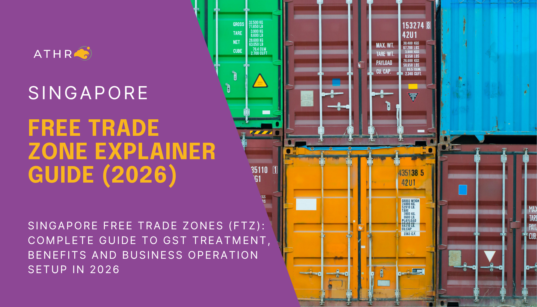 Cargo containers and port logistics operations, representing Singapore FTZ and international trade hub