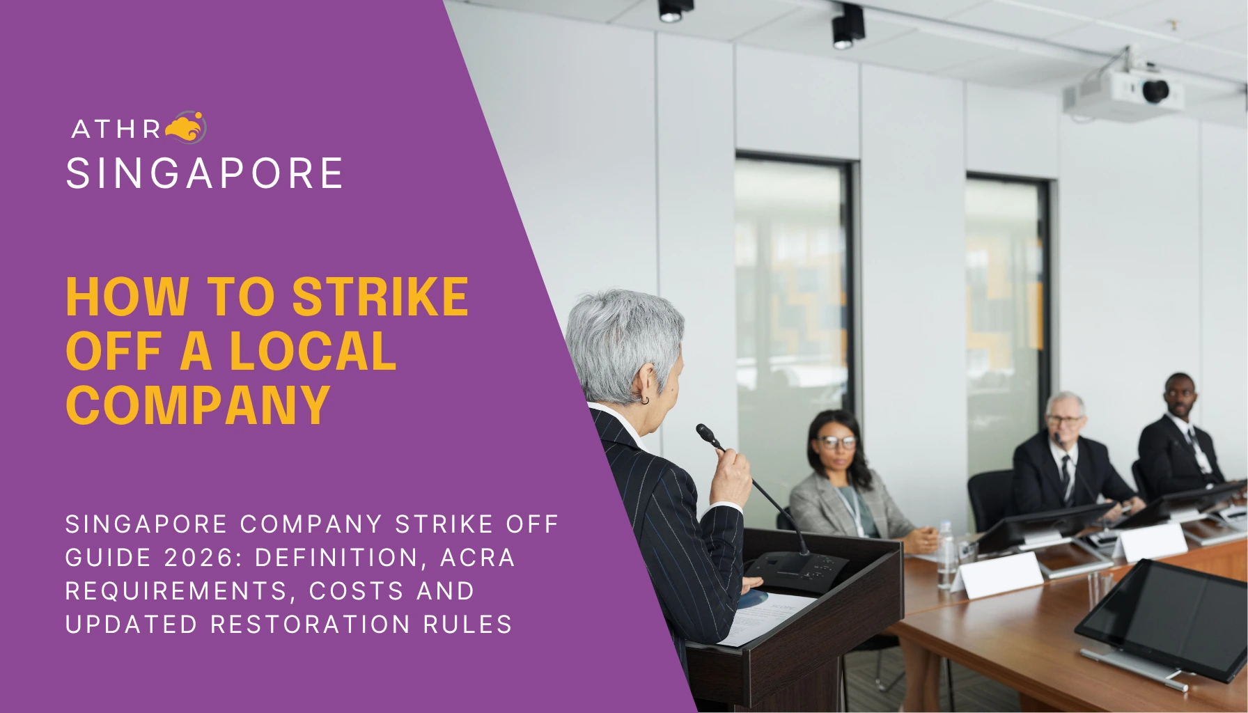 Company members in an AGM discussing the strike off a local company