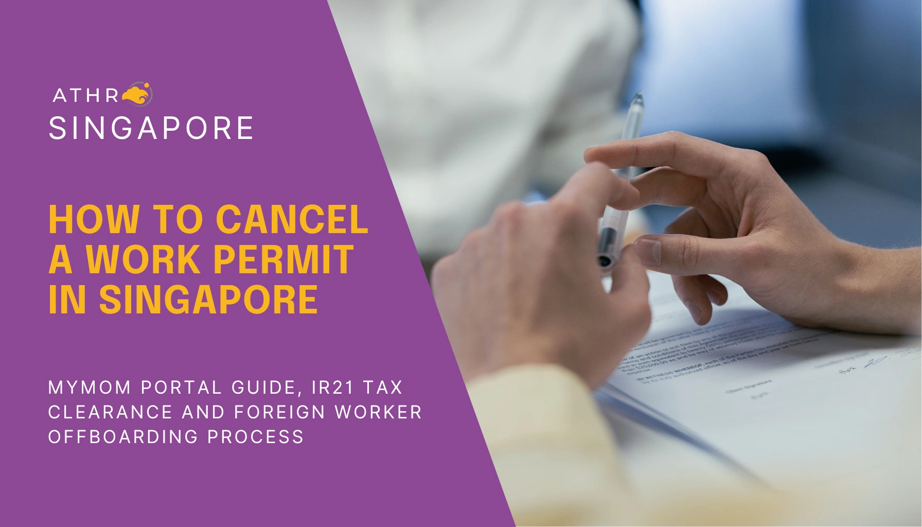 Close-up of HR conducting an exit interview with a foreign worker during Work Permit cancellation process.