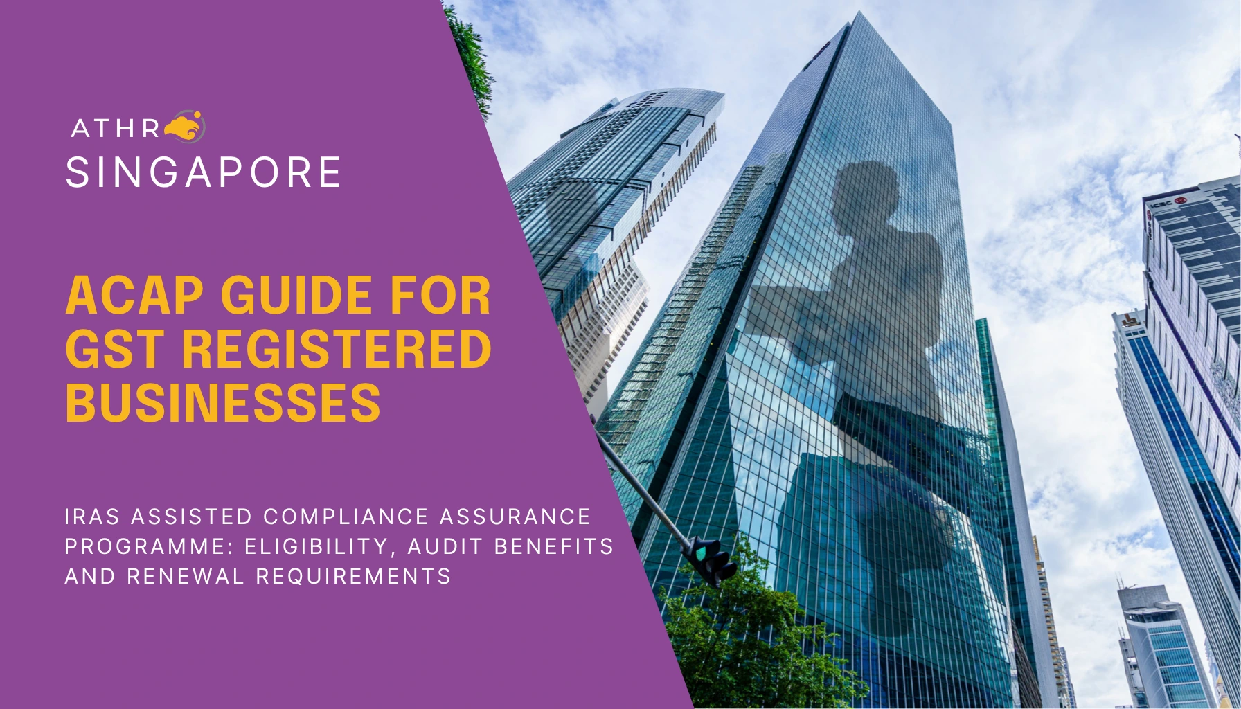 Silhouettes of business people in a Singapore skyscraper skyline, illustrating corporate governance and IRAS GST ACAP compliance