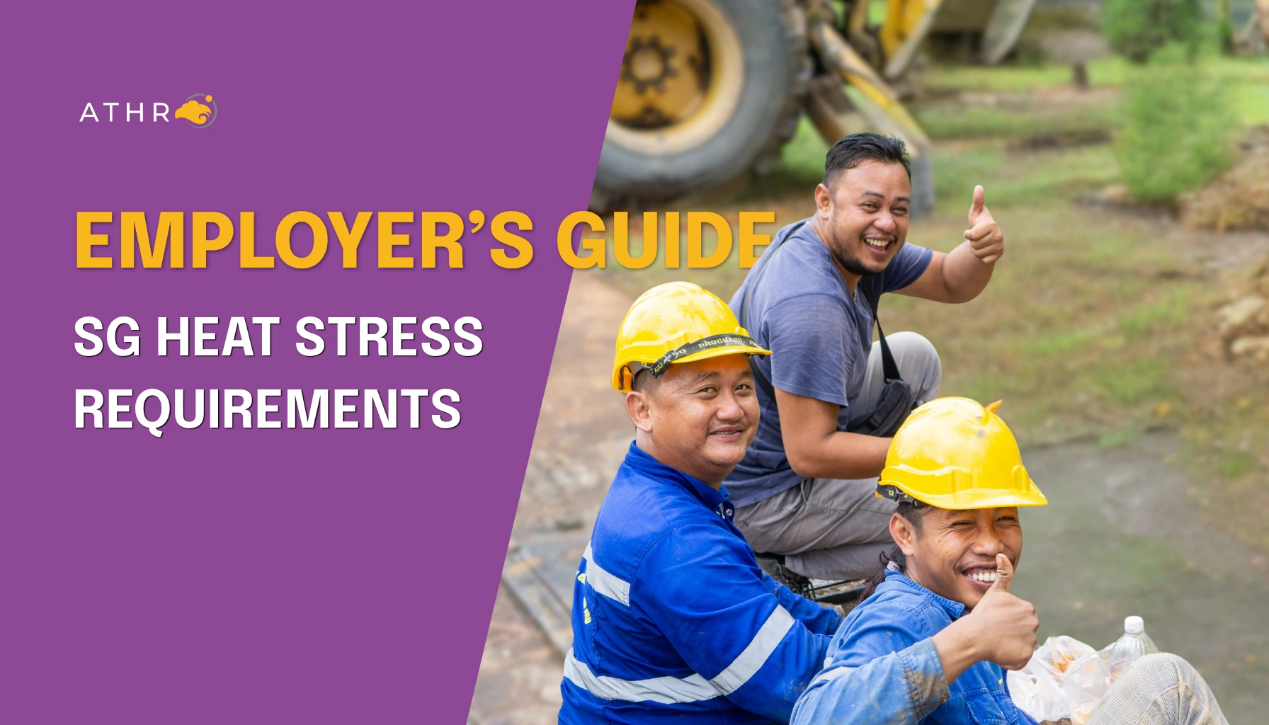 Outdoor workers in Singapore taking a shaded rest break with drinking water following to employer heat stress protection and workplace safety measures