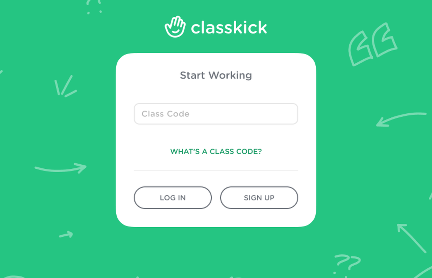The Classkick class code join screen with a class code field