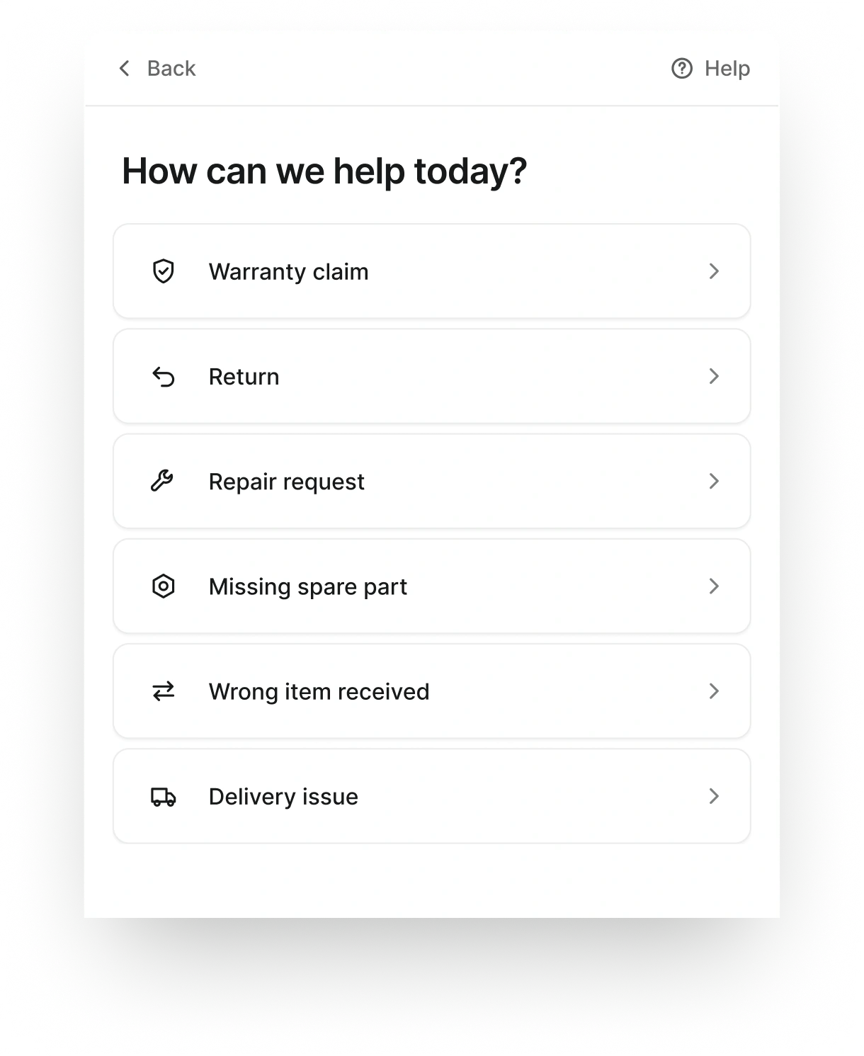 Self-service portal: choose the type of request