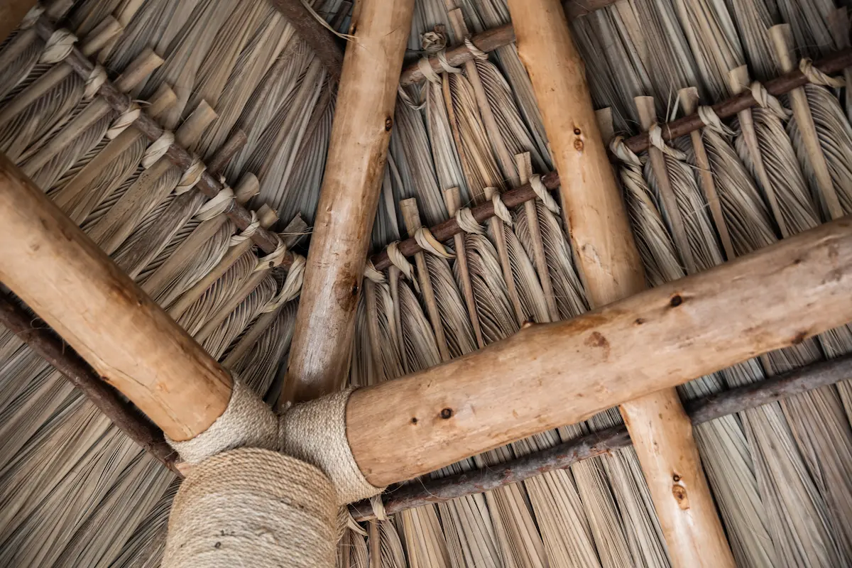 A thatched palm roof. 