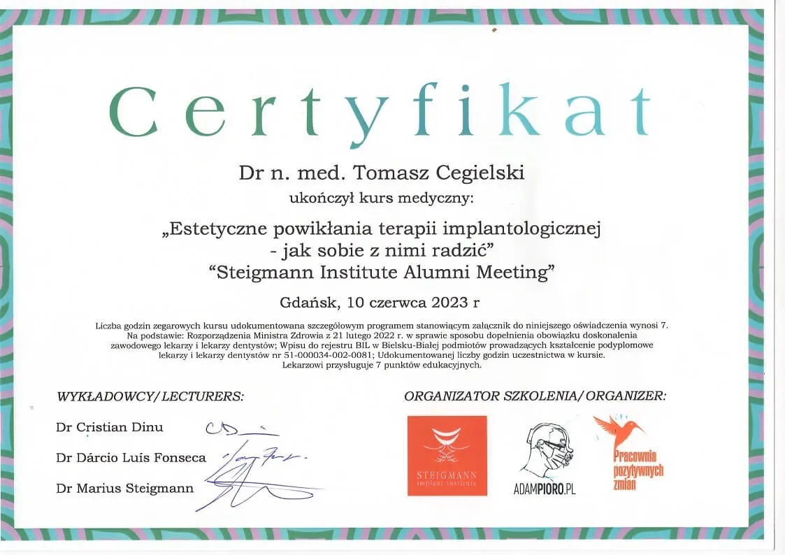 tomasz-cegielski-certyficate-steigmann-institute-terapia-implantologiczna