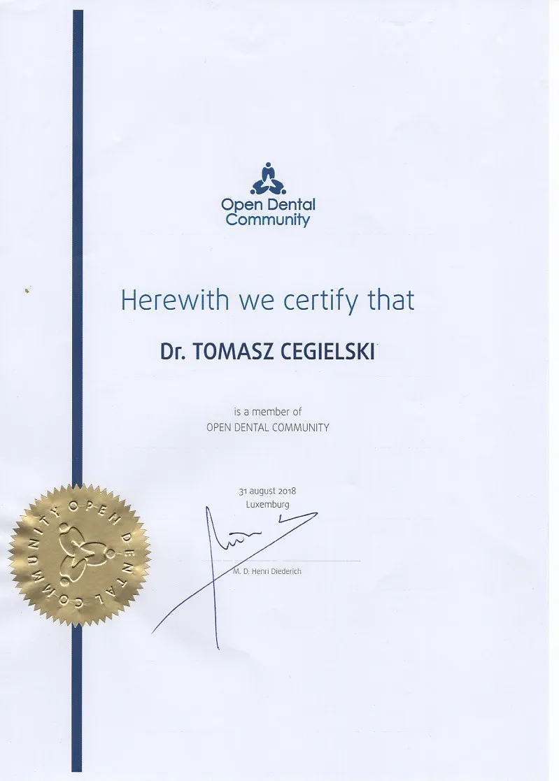 Tomasz-Cegielski-Certificate-Membership-Open-Dental-Community