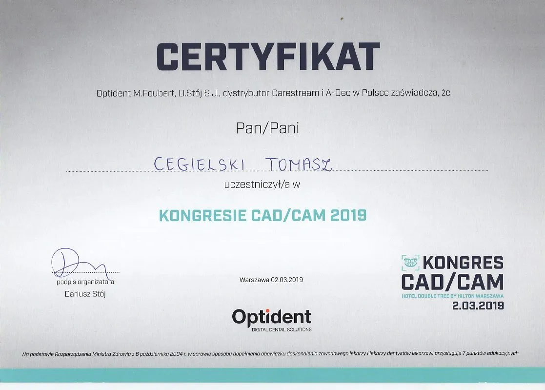 Tomasz-Cegielski-Certificate-CAD-CAM-Congress-2019