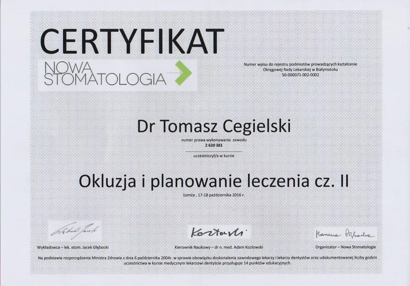 Tomasz-Cegielski-Certificate-Occlusion-and-Treatment-Planning-New-Dentistry