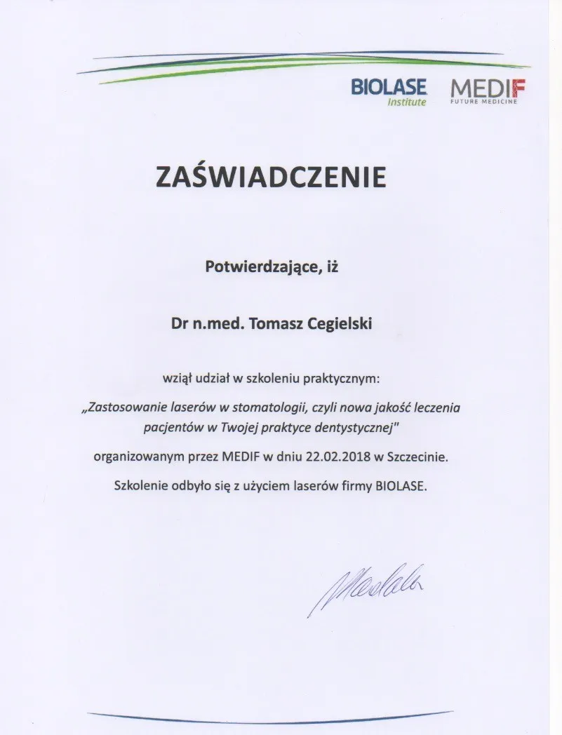 tomasz-cegielski-certificate-medif-laser-in-dentistry