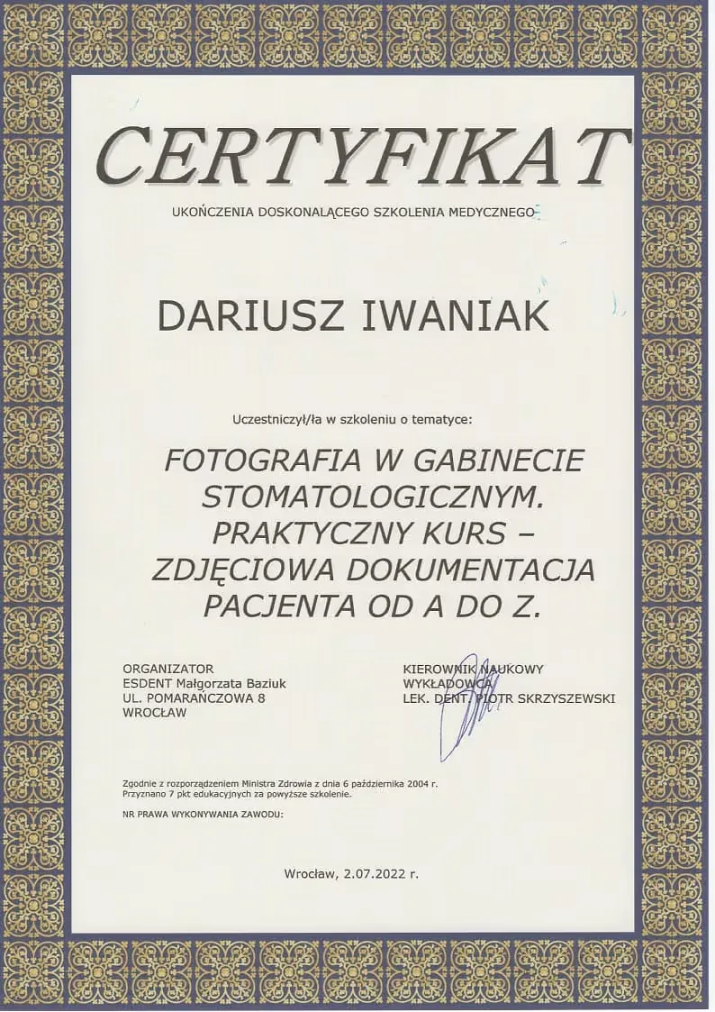 dariusz-iwaniak-certificate-dentistry
