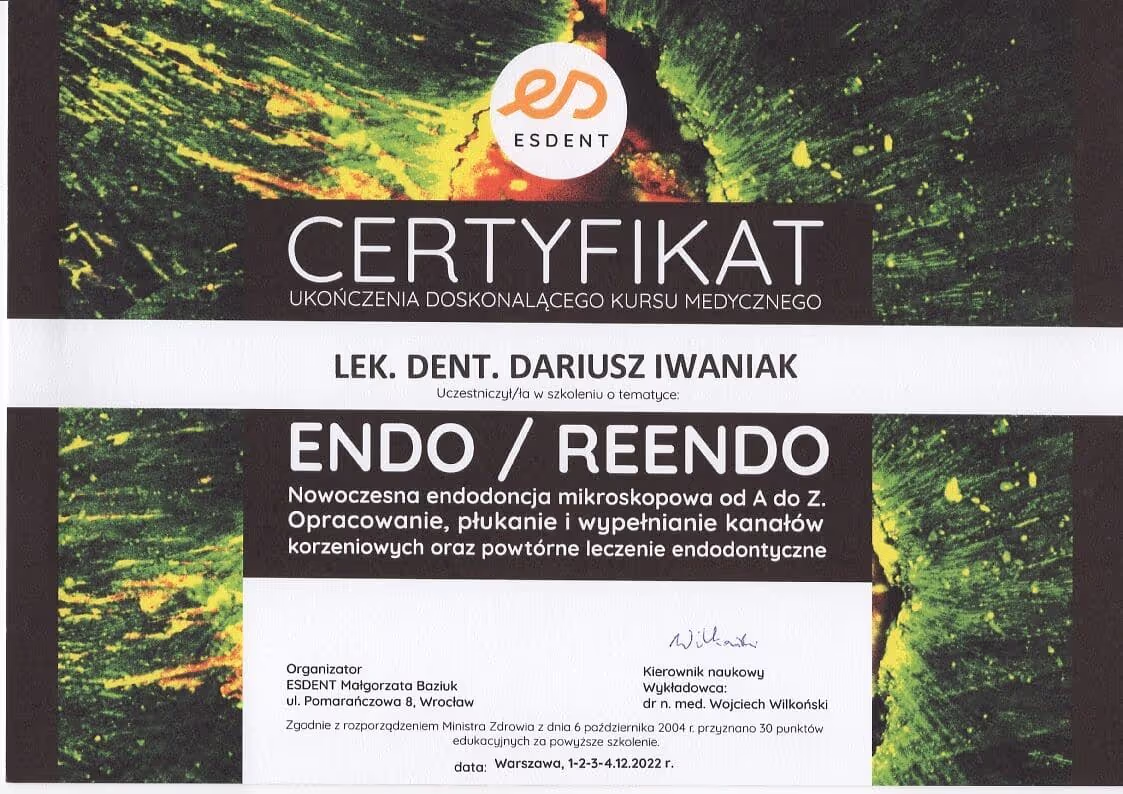 certificate-dentist-szczecin-dariusz-iwaniak-1
