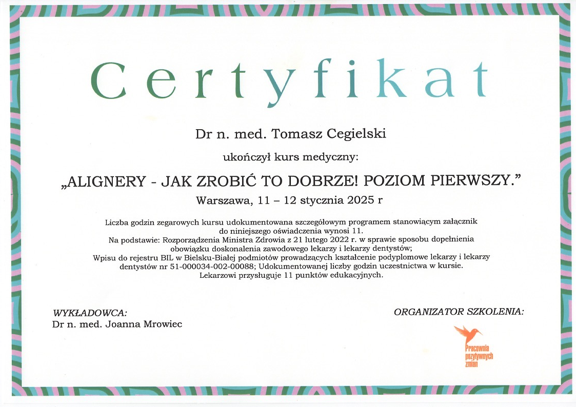 Aligner-certificate-tomasz-cegielski