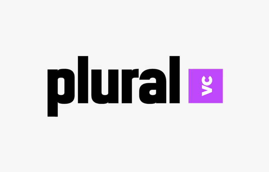 The word 'plural' in bold black letters with a purple square containing the white letters 'vc' to the right.